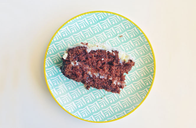 bolo de chocolate em um prato azul